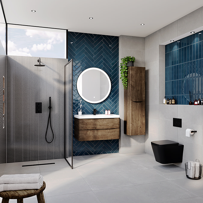 Arezzo Matt Black Round Thermostatic Shower Pack with Head + Handset