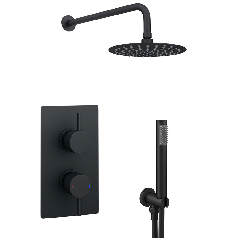 Arezzo Matt Black Round Thermostatic Shower Pack with Head