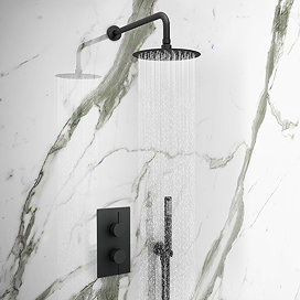 Arezzo Matt Black Round Thermostatic Shower Pack with Head + Handset Large Image