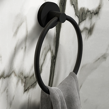 Arezzo Matt Black Round Towel Ring  Profile Large Image