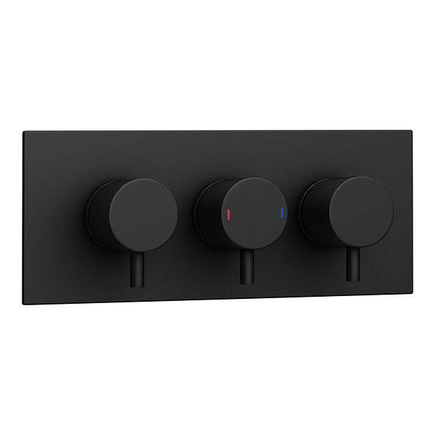 Arezzo Matt Black Round Triple Thermostatic Shower Pack with Flat Fixed Head + Handset