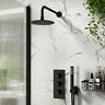 Arezzo Matt Black Round Triple Thermostatic Shower Pack with Head + Handset