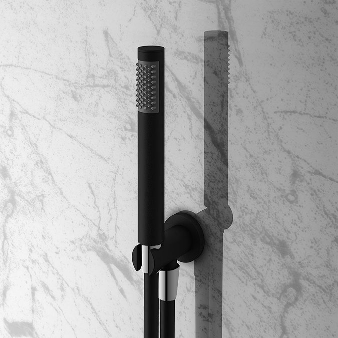 Arezzo Matt Black Round Triple Thermostatic Shower Pack with Head + Handset  In Bathroom Large Image