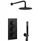 Arezzo Matt Black Round Triple Thermostatic Shower Pack with Head + Handset  Standard Large Image