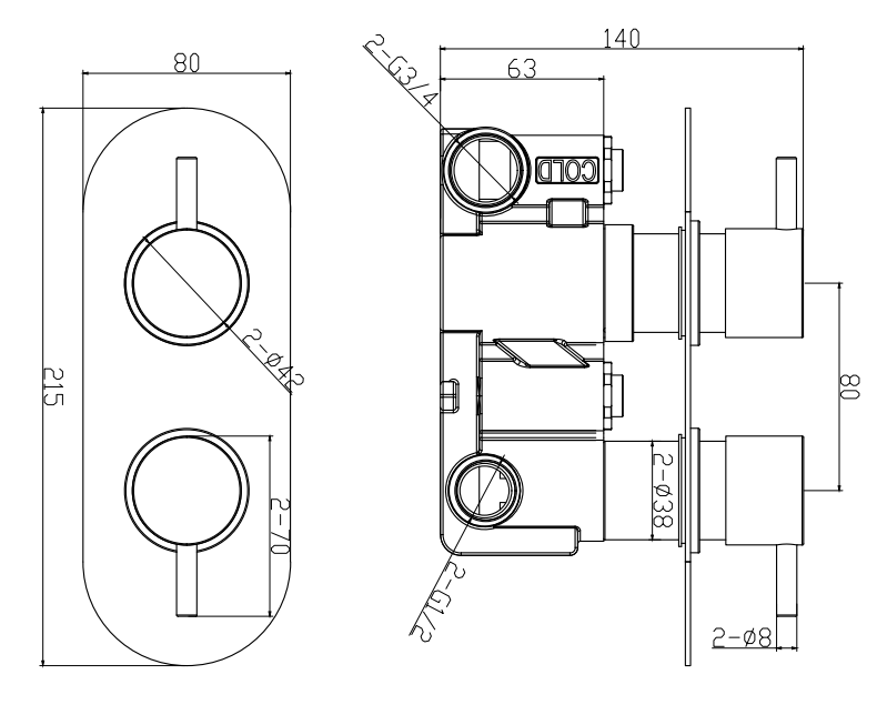 Arezzo Matt Black Round Twin Concealed Shower Valve with Diverter and Oval Backplate