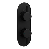 Arezzo Matt Black Round Twin Concealed Shower Valve w. Diverter + Oval Faceplate Large Image