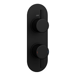 Arezzo Matt Black Round Twin Concealed Shower Valve w. Diverter + Oval Faceplate Large Image