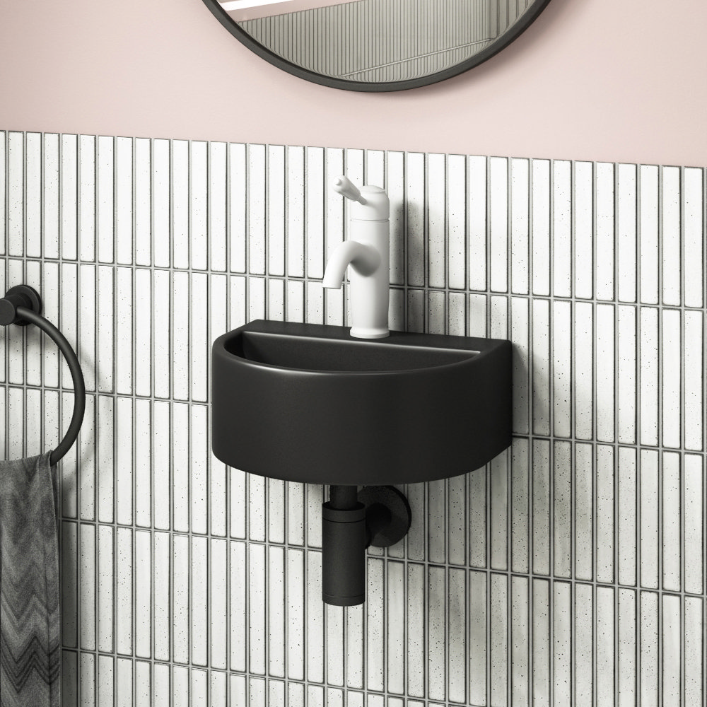 Arezzo Matt Black Round Wall Hung Cloakroom Basin 1TH (303 x 255mm ...