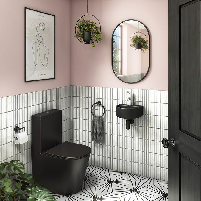 Arezzo Matt Black Round Wall Hung Cloakroom Basin 1TH (303 x 255mm) Feature Large Image