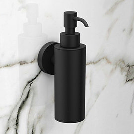 Arezzo Matt Black Round Wall Mounted Soap Dispenser Medium Image