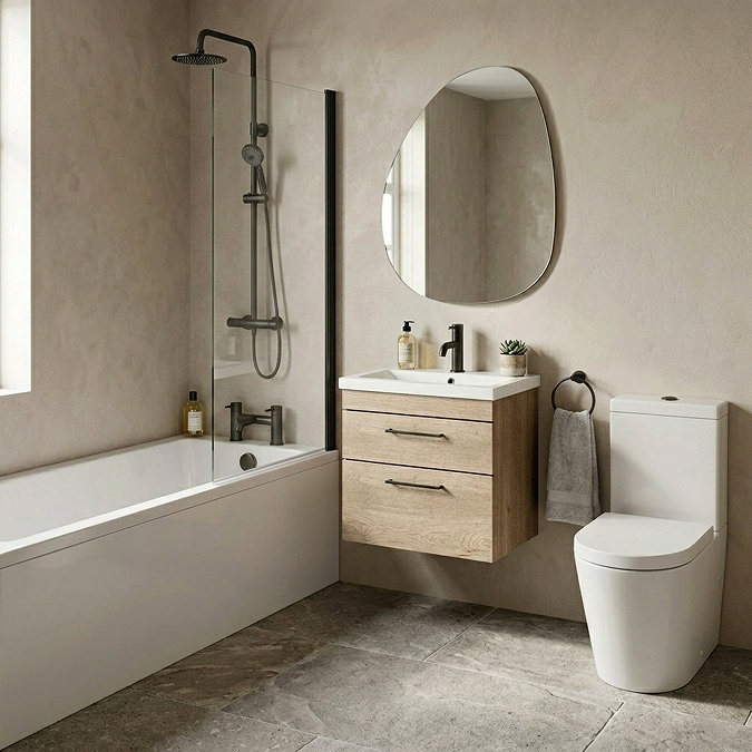 Arezzo Matt Black & Rustic Oak Complete Bathroom Suite