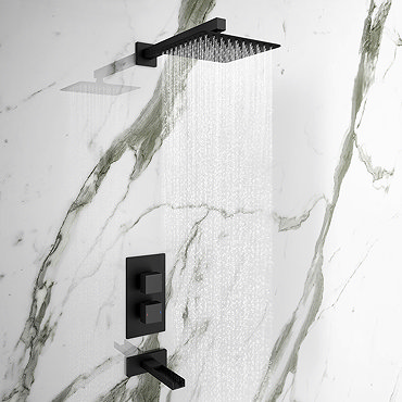 Arezzo Matt Black Shower Set (Fixed Shower Head + Waterfall Bath Filler)  Feature Large Image