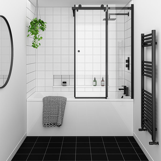 Arezzo Matt Black Sliding Bath Screen (W1000 x H1500)  Profile Large Image