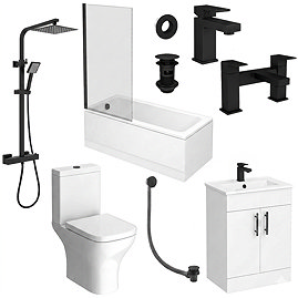 Arezzo Matt Black Square Complete Modern Bathroom Package