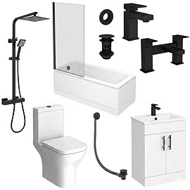 Arezzo Matt Black Square Complete Modern Bathroom Package