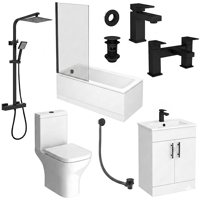 Arezzo Matt Black Square Complete Modern Bathroom Package