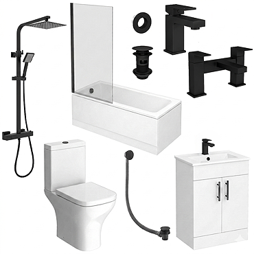 Arezzo Matt Black Square Complete Modern Bathroom Package