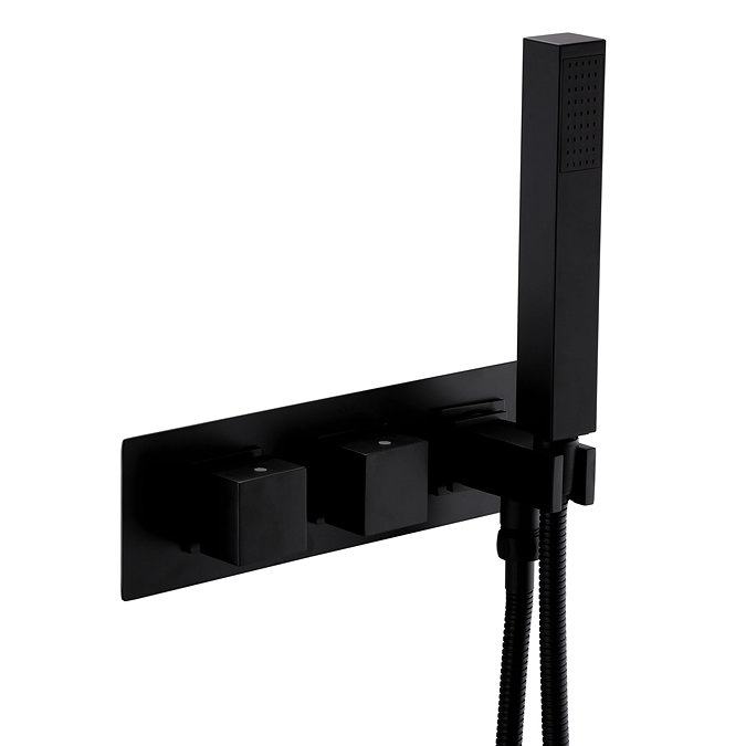 Arezzo Matt Black Square Concealed Thermostatic Shower Valve w. Handset + Freeflow Bath Filler  Profile Large Image