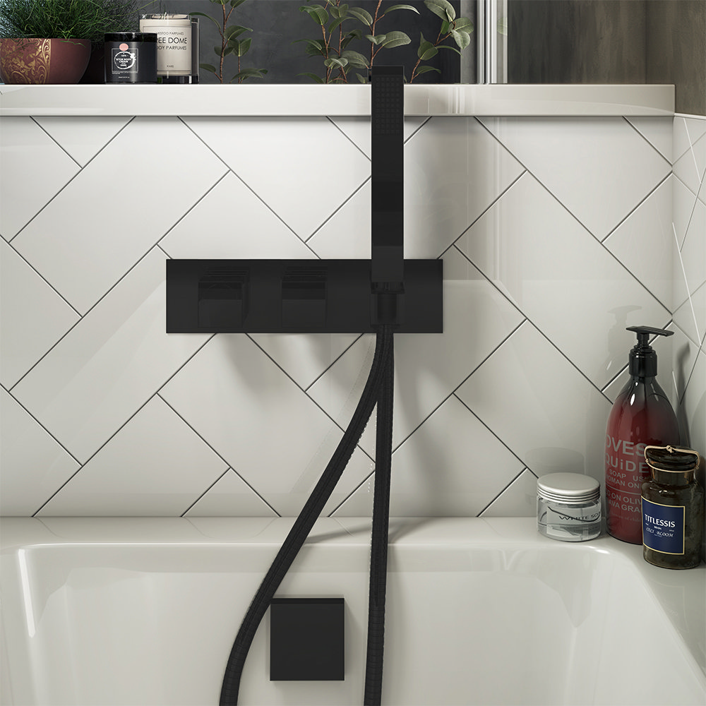 Arezzo Matt Black Square Concealed Thermostatic Shower Valve w