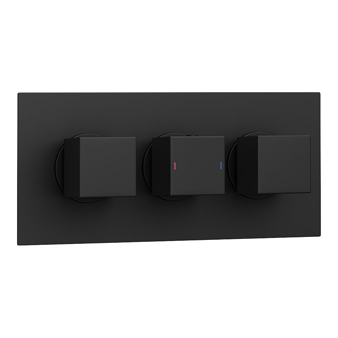 Arezzo Matt Black Square Concealed Triple Shower Valve with Fixed Head + 4 Body Jets Feature Large
