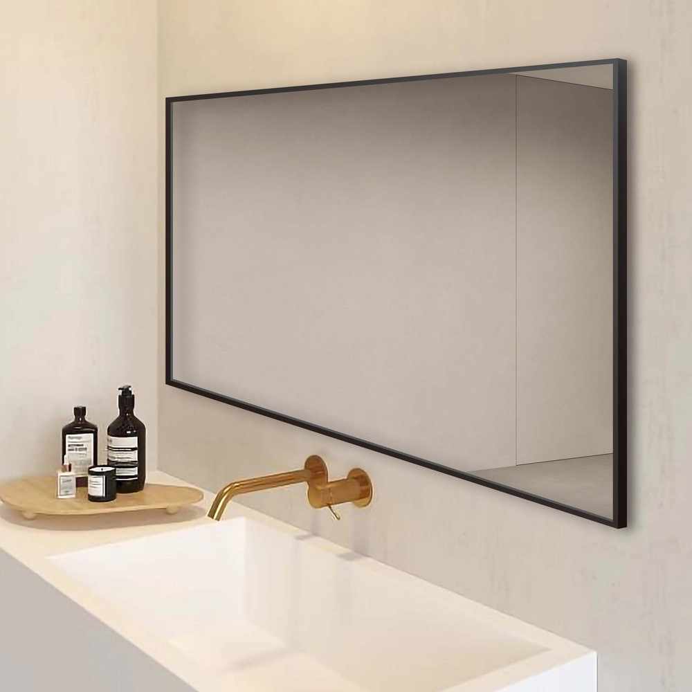 Arezzo Matt Black Square Edge 1400 x 500 Mirror Victorian