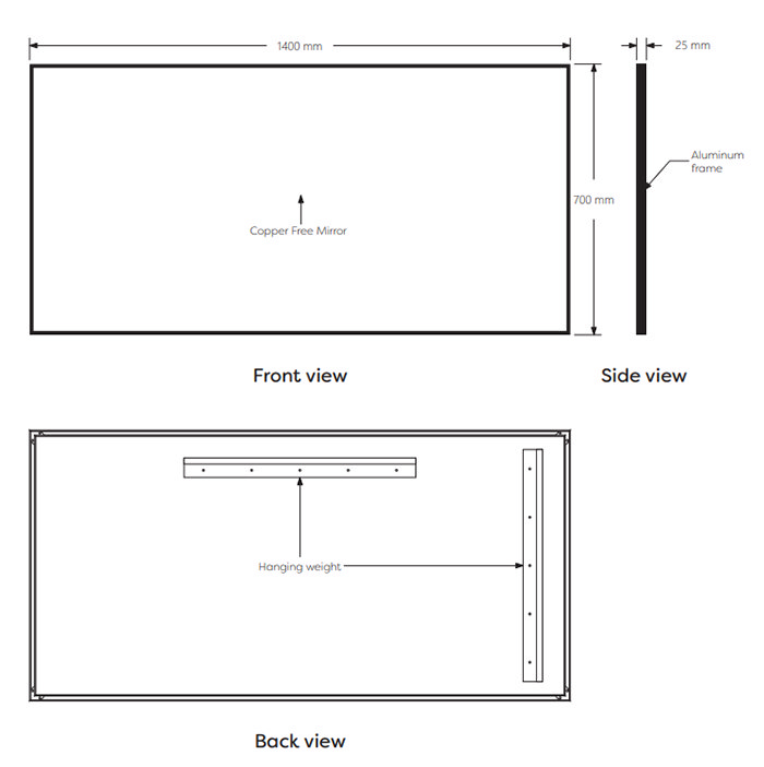 Arezzo Matt Black Square Edge 1400 x 500 Mirror | Victorian Plumbing UK