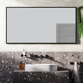 Arezzo Matt Black Square Edge Framed Bathroom Mirror - 1400 x 700mm