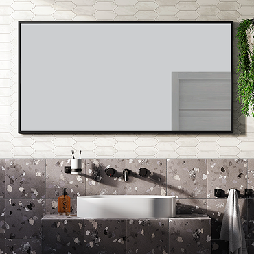 Arezzo Matt Black Square Edge Framed Bathroom Mirror - 1400 x 500mm