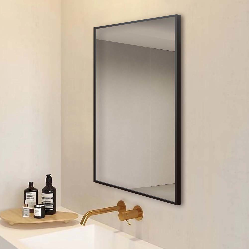 Arezzo Matt Black Square Edge Framed Bathroom Mirror 800 x 600mm
