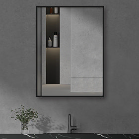 Arezzo Matt Black Square Edge Framed Bathroom Mirror - 800 x 600mm