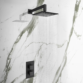 Arezzo Matt Black Square Shower Package (inc. Valve, 200 x 200 Square Head and 90-Degree Bend Arm) L