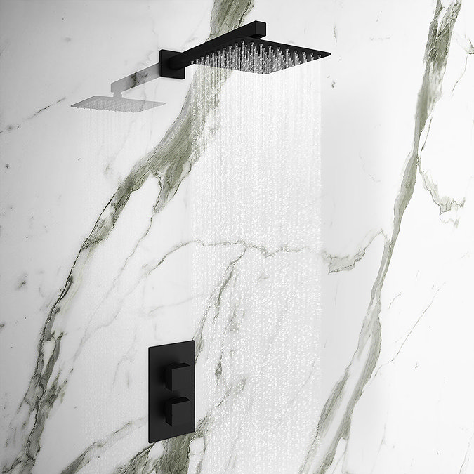 Arezzo Matt Black Square Shower Package with Concealed Valve + Head Large Image