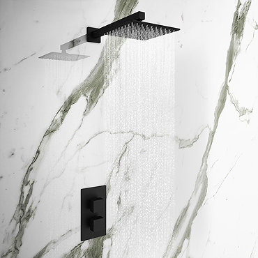Arezzo Matt Black Square Shower Package with Concealed Valve + Head  Profile Large Image