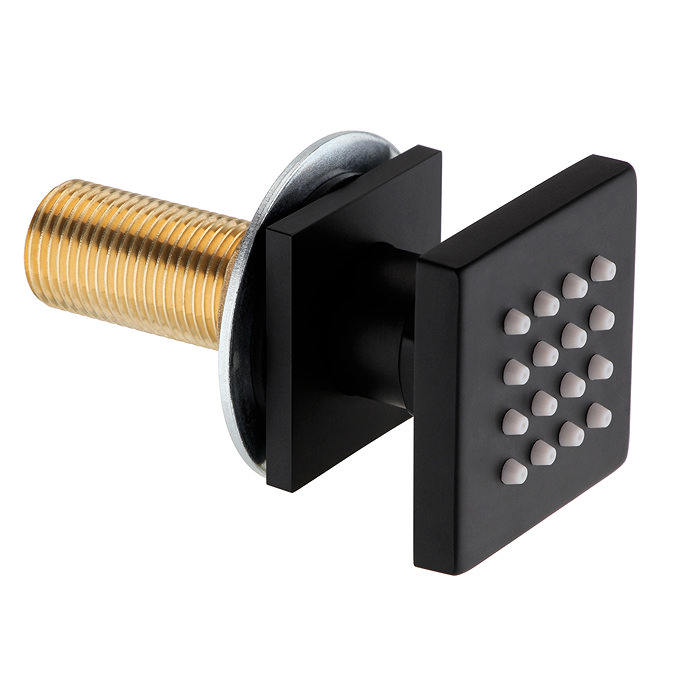 Arezzo Matt Black Square Shower System with Diverter, Fixed Shower Head + 4 Body Jets In Bathroom L