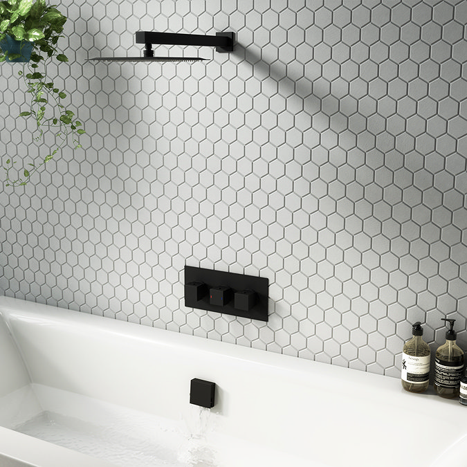 Arezzo Matt Black Square Slimline Freeflow Bath Filler Waste and Overflow  Feature Large Image