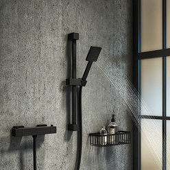 Arezzo Matt Black Square Thermostatic Bar Valve + Slide Rail Kit Large Image