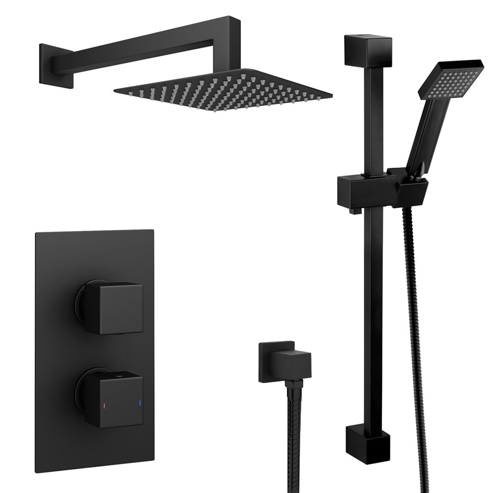 Arezzo Matt Black Square Thermostatic Shower Pack incl. Wall Mounted ...