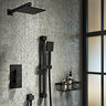 Arezzo Matt Black Square Thermostatic Shower Pack incl. Wall Mounted Head + Slider Rail Kit Large Im