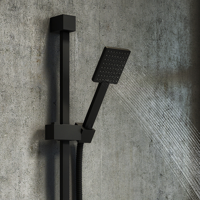 Arezzo Matt Black Square Thermostatic Shower Pack with Head + Slider Rail Kit Standard Large Image