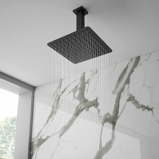 Arezzo Matt Black Square Thermostatic Shower Pack with Head + Slider Rail Kit Newest Large Image