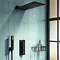 Arezzo Matt Black Square Triple Thermostatic Shower Pack w. Flat Fixed Head + Handset Large Image