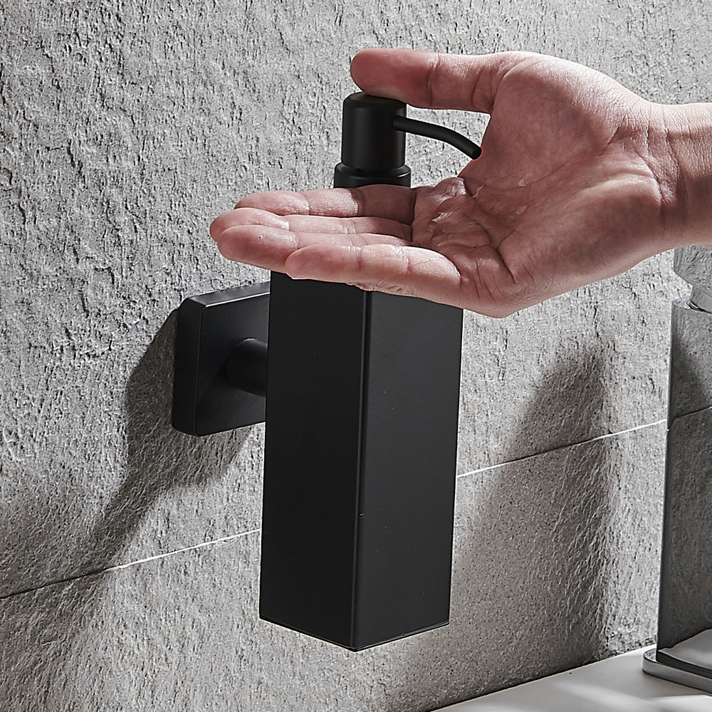 Arezzo Matt Black Square Wall Mounted Soap Dispenser  Standard Large Image