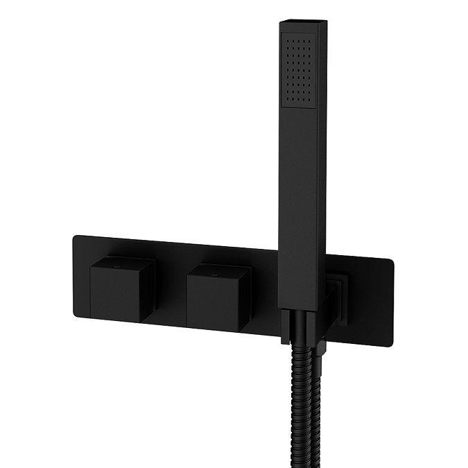 Arezzo Matt Black Square Wall Mounted Thermostatic Shower Valve with Handset  Feature Large Image