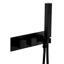 Arezzo Matt Black Square Wall Mounted Thermostatic Shower Valve with Handset Large Image