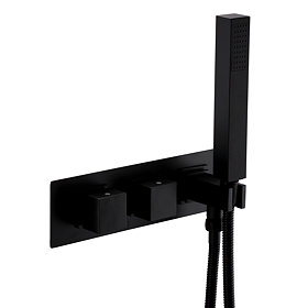 Arezzo Matt Black Square Wall Mounted Thermostatic Shower Valve with Handset	 Large Image