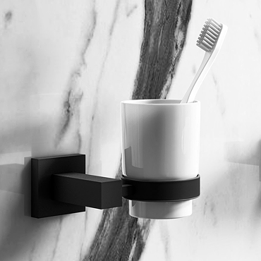 Arezzo Matt Black Tumbler Holder & Cup  Profile Large Image