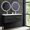 Arezzo Matt Black Wall Hung Double Basin Vanity Unit (1205mm w. Brushed Brass Handles) Large Image