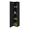 Arezzo Matt Black Wall Hung Tall Storage Cabinet with Brushed Brass Handle