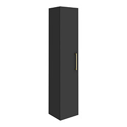 Arezzo Matt Black Wall Hung Tall Storage Cabinet with Brushed Brass Handle