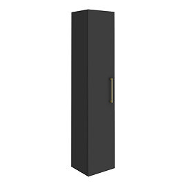 Arezzo Matt Black Wall Hung Tall Storage Cabinet with Brushed Brass Handle